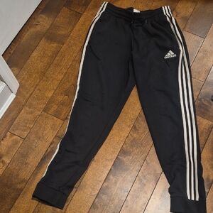 Adidas Kids Black Joggers with White Stripes